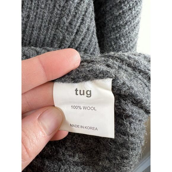 TUG Womens Wool Chunky Knit Ribbed Cardigan Sz OS Gray Oversized Minimal Capsule - Picture 5 of 9